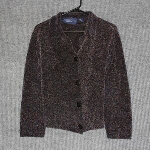 Catherine Stewart Women Cardigan Sweater Size S Multi Color Fuzzy Knit Button Up